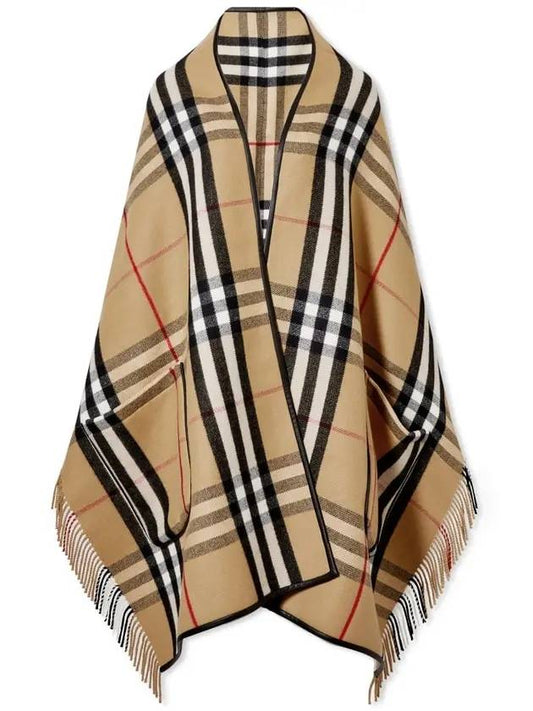 Exaggerated Check Wool Cashmere Cape Archive Beig - BURBERRY - BALAAN.