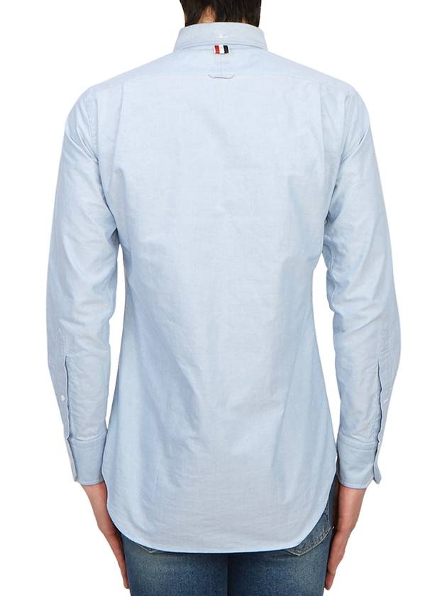 Men's Logo Patch Classic Cotton Long-Sleeved Shirt White Light Blue - THOM BROWNE - BALAAN 5