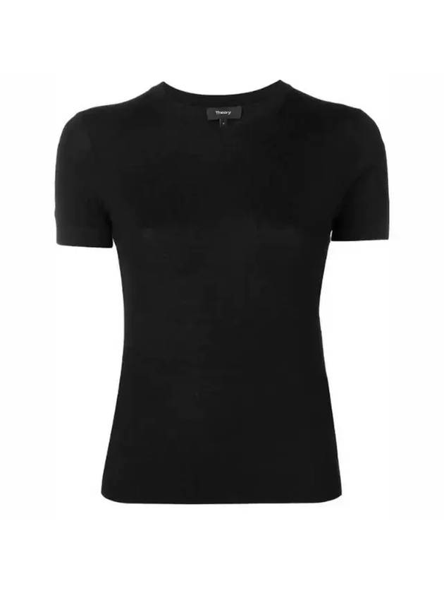 Women's Regal Wool Slim Crew Neck Short Sleeve T-Shirt Black - THEORY - BALAAN 1