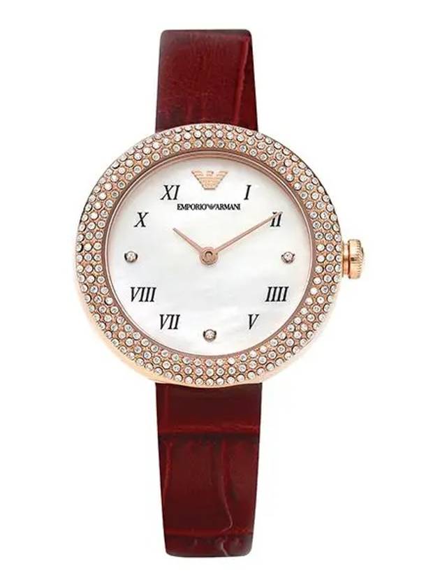 Women's Mother Of Pearl Dial Leather Watch Red - EMPORIO ARMANI - BALAAN 3