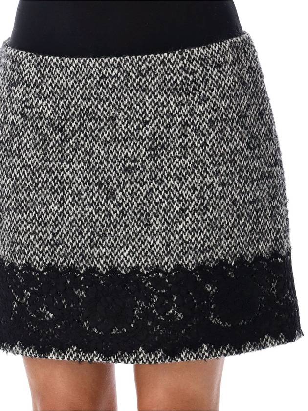 Short micro-tweed skirt with lace insert - DOLCE&GABBANA - BALAAN 3