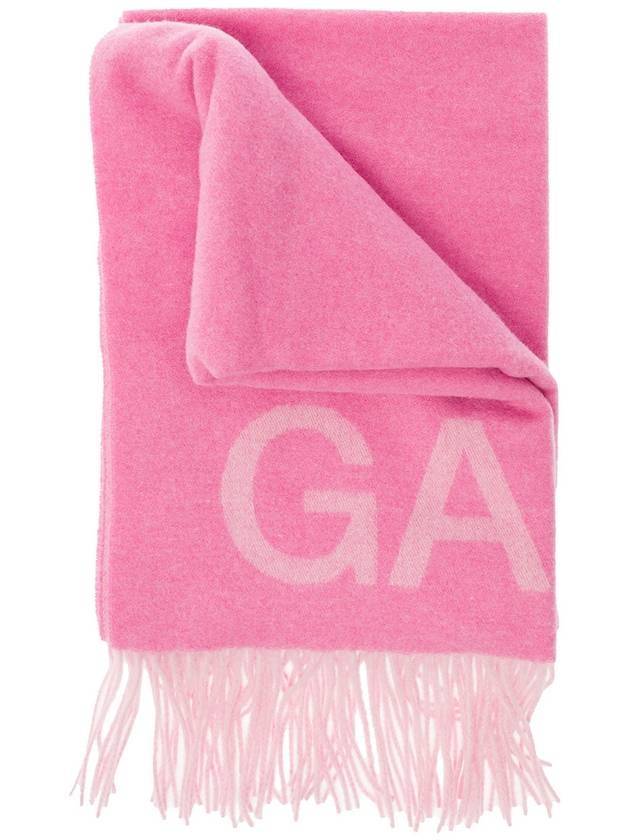 logo wool muffler pink - GANNI - BALAAN.