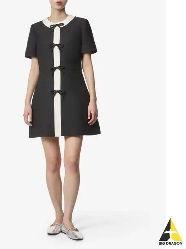 Women's Bow Detailed Two Tone Short Dress Nero - VALENTINO - BALAAN 2