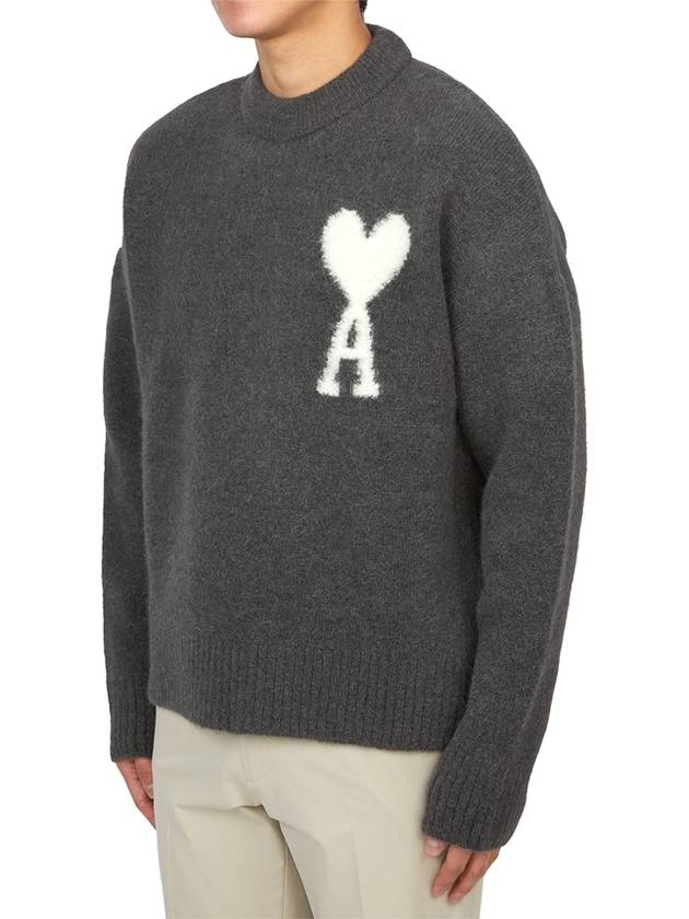 Intarsia Logo Crewneck Knit Top Dark Grey - AMI - BALAAN 3