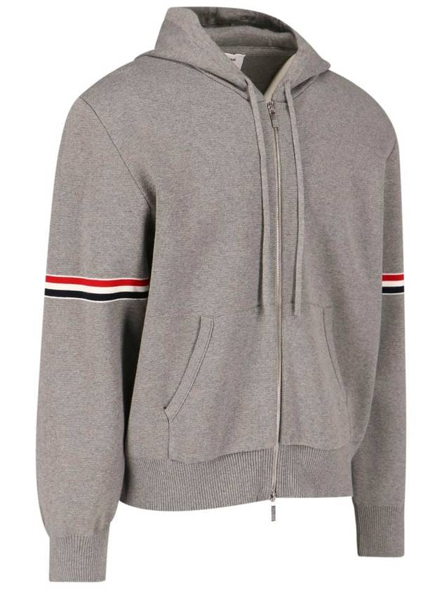 Cotton Milano Armband Zip Up Hoodie Light Grey - THOM BROWNE - BALAAN 3