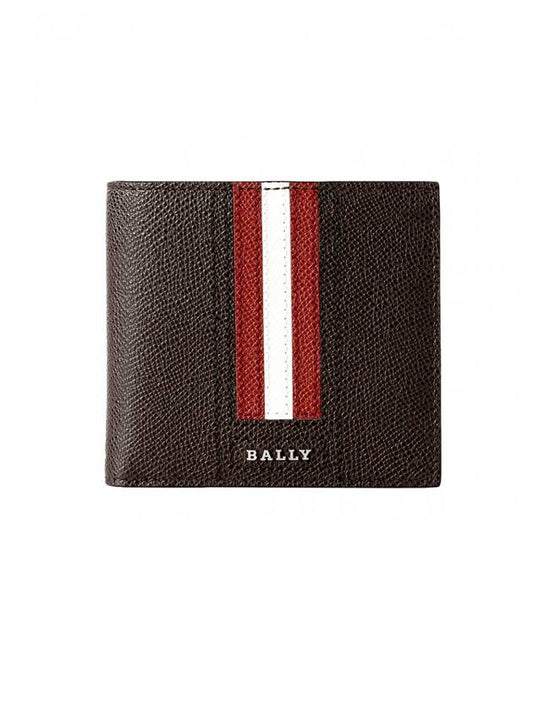 Men's Trasai Vertical Logo Leather Half Wallet Brown - BALLY - BALAAN.