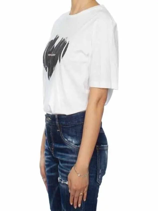 Heart Print Short Sleeve T-Shirt White - SAINT LAURENT - BALAAN 4