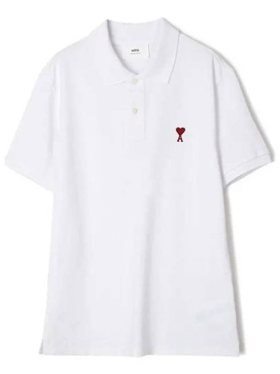 Heart Logo Polo Shirt White - AMI - BALAAN 2