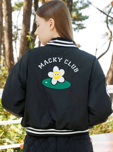 Embroidery Windbreaker Jacket Jumper Signature Quilting Varsity Black MCFW23OT 1BK - MACKY - BALAAN 1