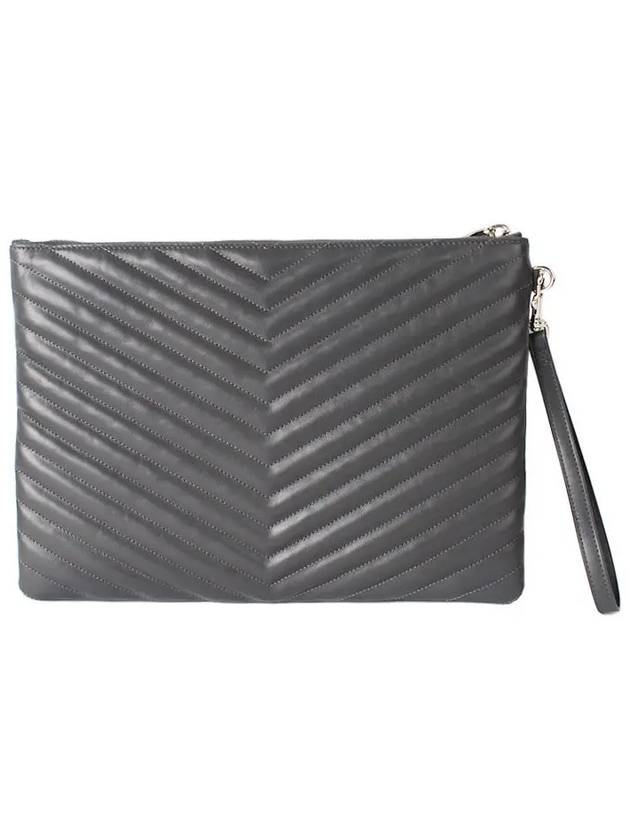 Monogram Cassandre Matelasse Silver Leather Clutch Bag Grey - SAINT LAURENT - BALAAN 4