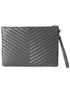 Monogram Cassandre Matelasse Silver Leather Clutch Bag Grey - SAINT LAURENT - BALAAN 4