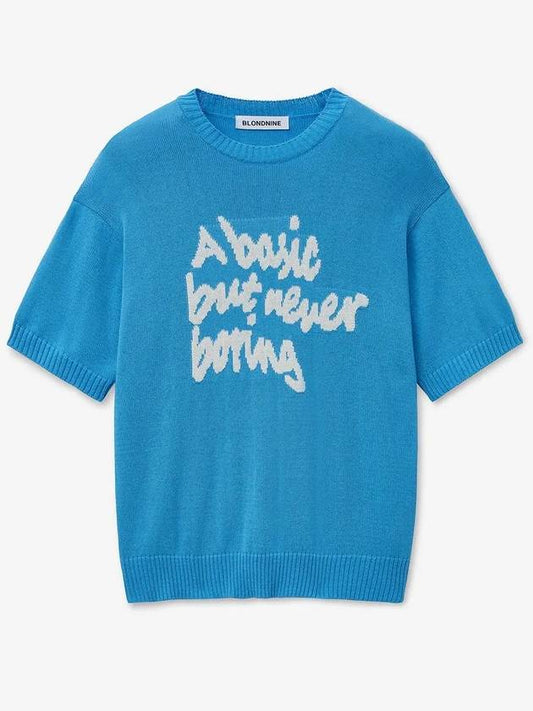 Slogan round short sleeve knit_blue - BLONDNINE - BALAAN 1