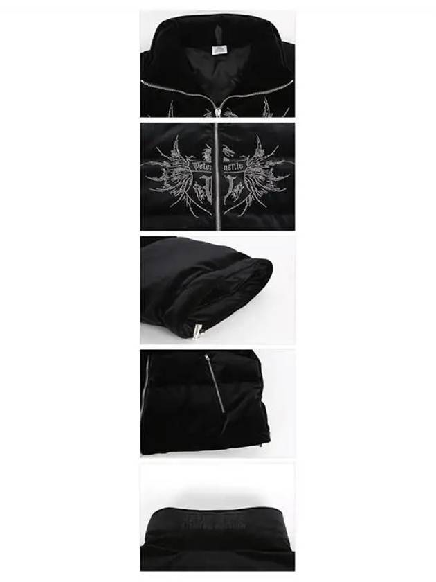 Crystal Logo Velvet Hooded Padding Black - VETEMENTS - BALAAN 5