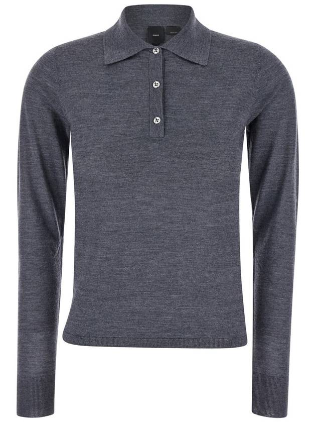 'Liquoroso' Grey Long-Sleeve Polo Shirt In Wool Woman - PINKO - BALAAN 1