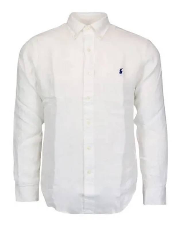 Embroidered Logo Linen Long Sleeve Shirt White - POLO RALPH LAUREN - BALAAN 2