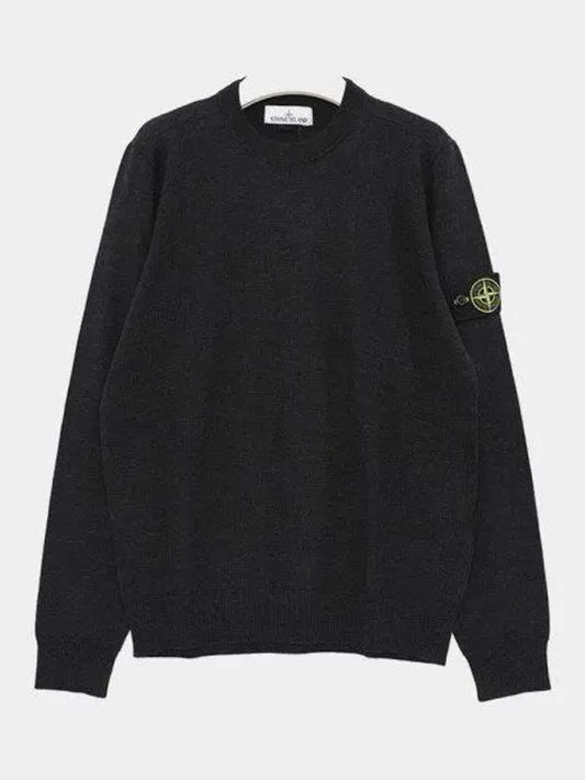 Regular Fit Crew Neck Wool Knit Top Melange Charcoal - STONE ISLAND - BALAAN 2