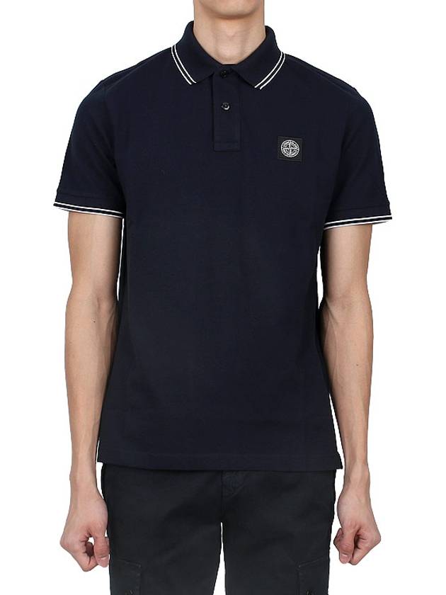 Stretch Cotton Pique Short Sleeve Polo Shirt Navy - STONE ISLAND - BALAAN 3