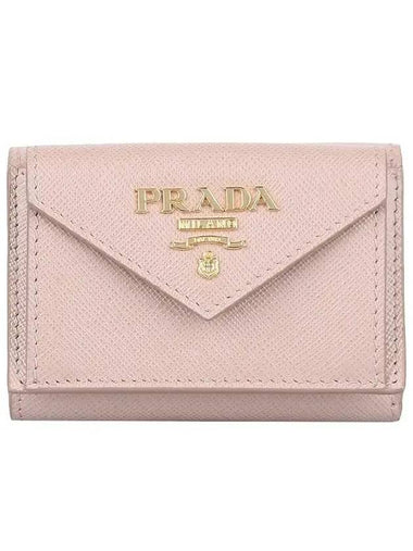 Saffiano Metal Logo Tri-Fold Half Wallet Powder Pink - PRADA - BALAAN 1