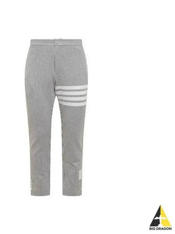 Diagonal seersucker loopback cotton pants light gray navy MJQ165A J0063 - THOM BROWNE - BALAAN 1