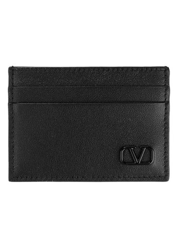 V Logo Signature Card Wallet Black - VALENTINO - BALAAN 1