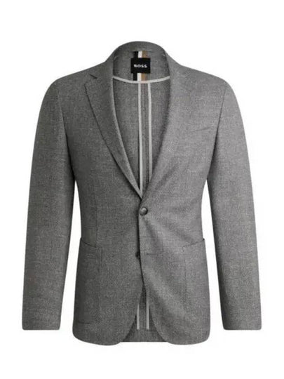 Pattern Slim Fit Virgin Wool Linen Jacket Grey - HUGO BOSS - BALAAN 2