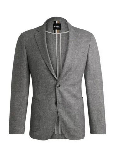 Pattern Slim Fit Virgin Wool Linen Jacket Grey - HUGO BOSS - BALAAN 1