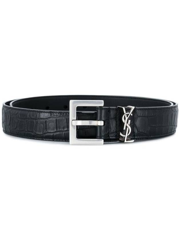 Monogram Crocodile Leather Belt Black - SAINT LAURENT - BALAAN 2