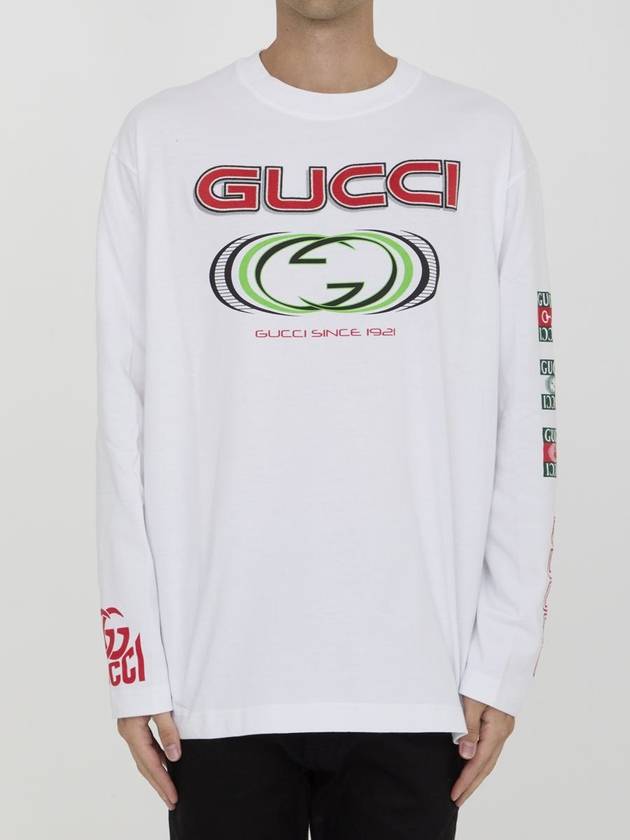 Printed Cotton Jersey Long Sleeve T Shirt White - GUCCI - BALAAN 2