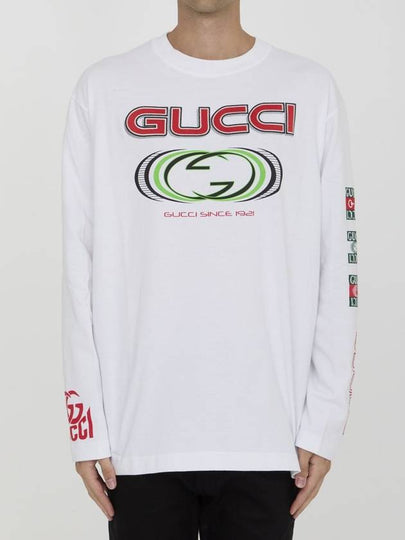 Printed Cotton Jersey Long Sleeve T Shirt White - GUCCI - BALAAN 2