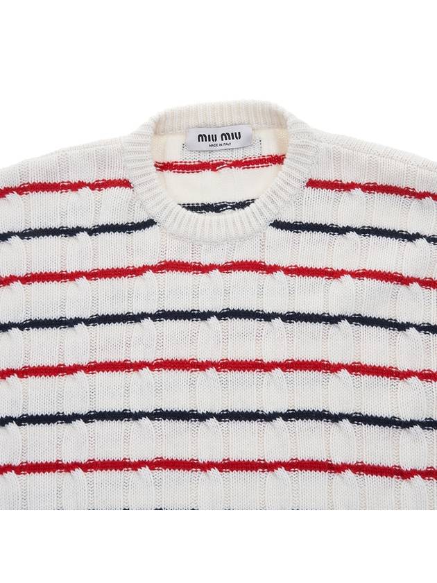 Striped Cashmere Knit Top White - MIU MIU - BALAAN 4