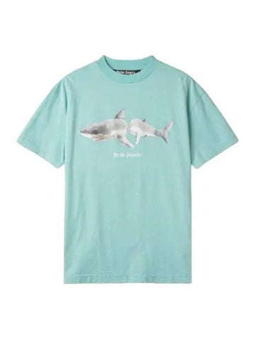 Shark Classic Short Sleeve T Shirt Blue - PALM ANGELS - BALAAN 1