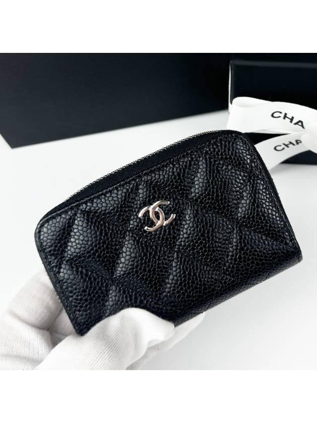 Classic Zipped Coin Purse Grained Calfskin Silver Black - CHANEL - BALAAN 2