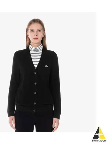 Women s wool V neck cardigan black - LACOSTE - BALAAN 1