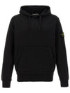 Logo Patch Cotton Fleece Hoodie Black - STONE ISLAND - BALAAN 3