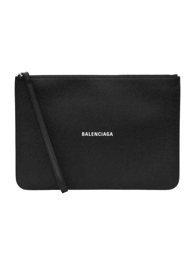 Logo Strap Cash Medium Clutch Bag Black - BALENCIAGA - BALAAN.