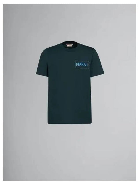 Stitched Logo T-Shirt Green HUMU0198X0 UTC017 00V89 - MARNI - BALAAN 2
