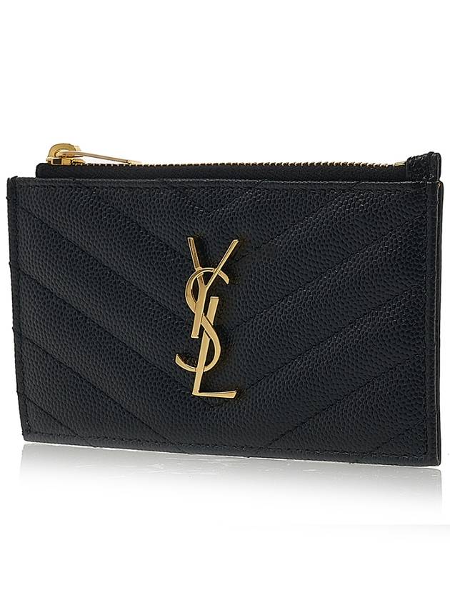 Monogram Fragment Zipper Card Wallet Black - SAINT LAURENT - BALAAN 3