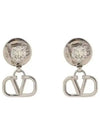 V Logo Crystal Brass Earrings Silver - VALENTINO - BALAAN 1