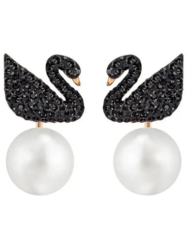 Iconic Swan Pearl Earrings Black - SWAROVSKI - BALAAN 1