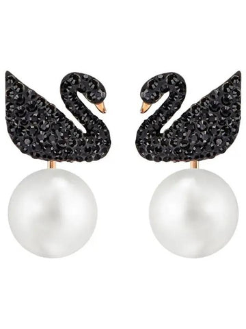 Iconic Swan Pearl Earrings Black - SWAROVSKI - BALAAN 1