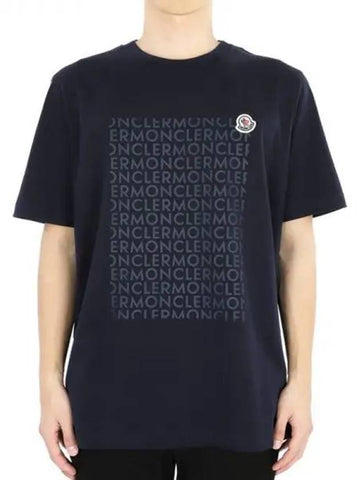 Men s Text Print Logo Short Sleeve Navy 8C00035 89AJS 780 1065563 - MONCLER - BALAAN 1