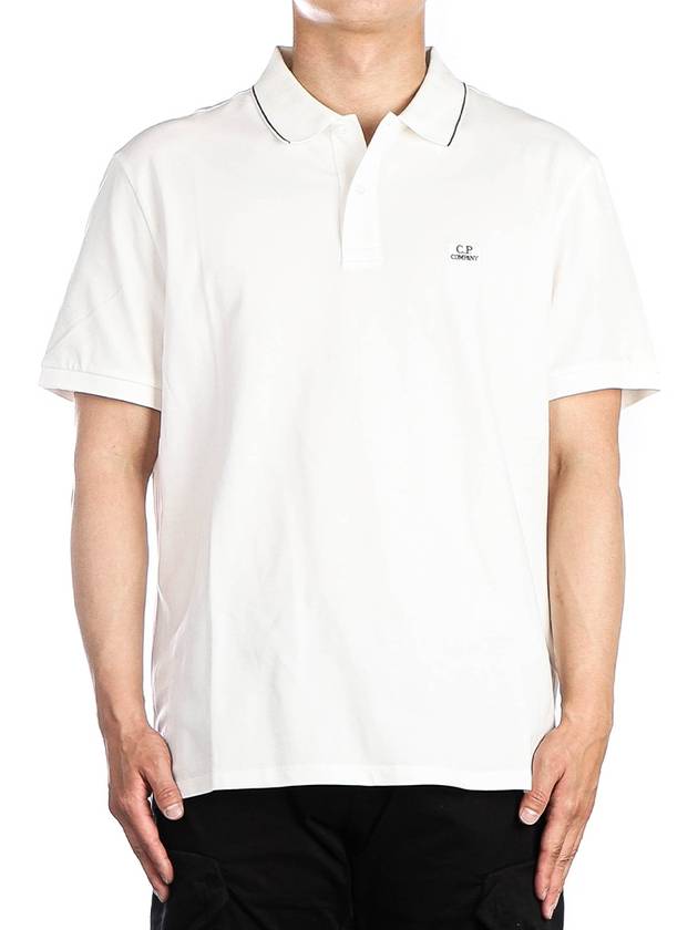 Stretch Piquet Striped Collar Polo Shirt White - CP COMPANY - BALAAN 2