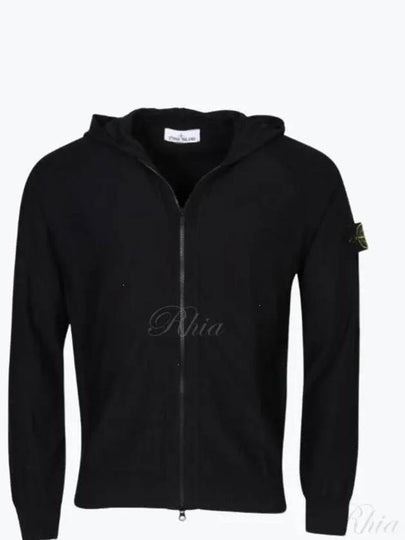 Logo Patch Zip Up Hoodie Black - STONE ISLAND - BALAAN 2