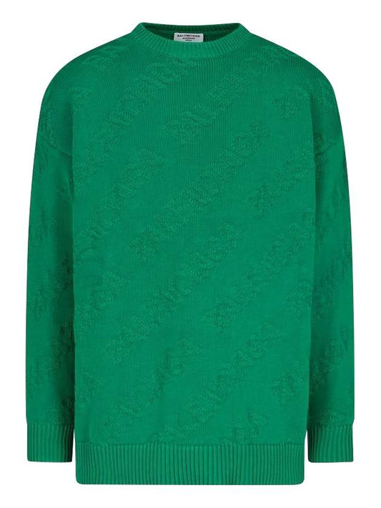 cotton jacquard logo knit green - BALENCIAGA - BALAAN.
