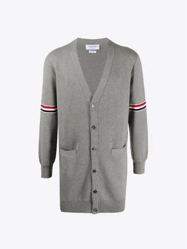 Stitched V-Neck Milano Wool Jersey Cardigan Light Grey - THOM BROWNE - BALAAN 2