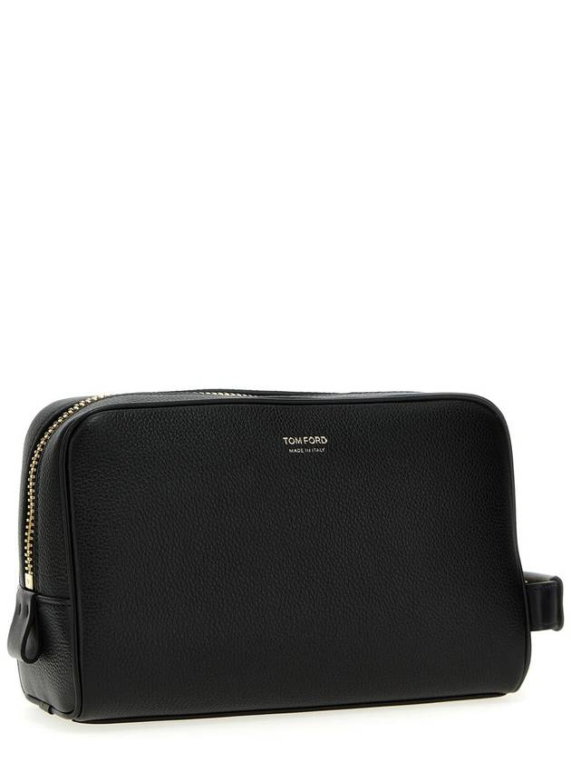 Men's Grain Leather Wash Pouch Bag Black - TOM FORD - BALAAN 3