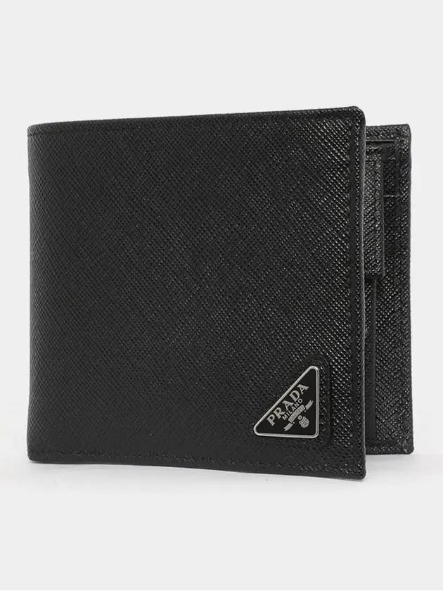 Saffiano Coin Pocket Triagle Logo Leather Wallet Black - PRADA - BALAAN 4