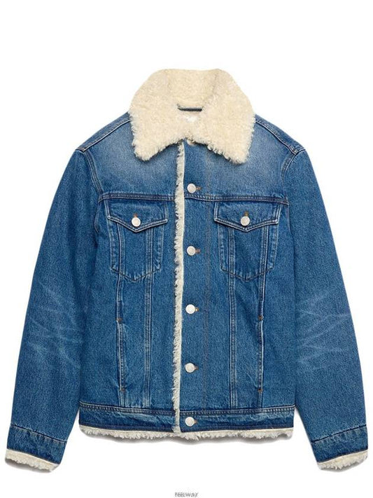 Fake Fur Trucker Denim Jacket Vintage Blue - AMI - BALAAN 2