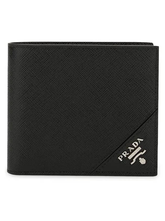 Saffiano Leather Half Wallet Black - PRADA - BALAAN 4