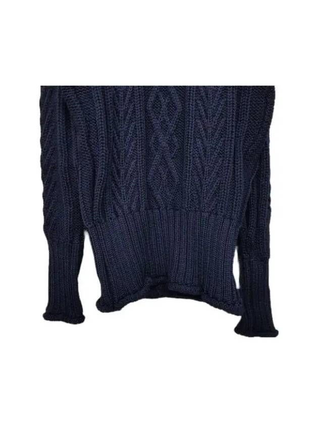 Women's Stripe Aran Cable Turtleneck Navy - THOM BROWNE - BALAAN 4